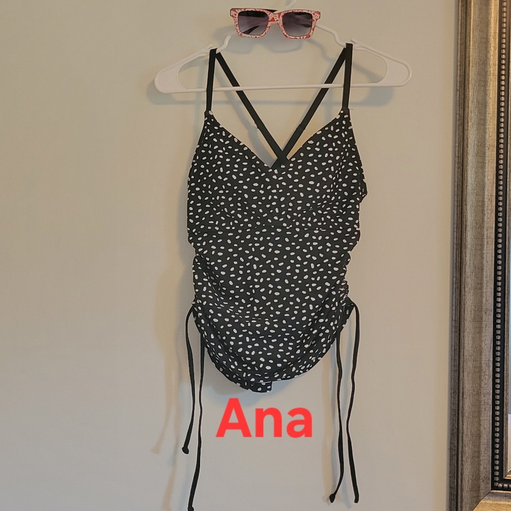 a.n.a Cute Black and White Polka Dot Padded Swim Tankini. SZ: M